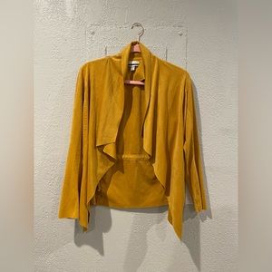 Jules and Leopold Faux Suede Yellow Open Cardigan